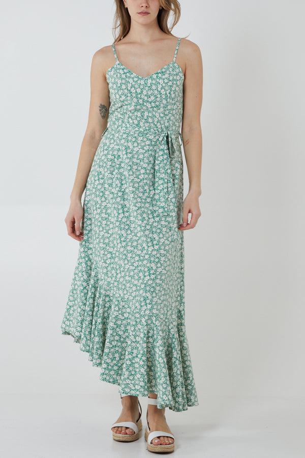 Qed London Floral Asymmetric Hem Maxi Dress