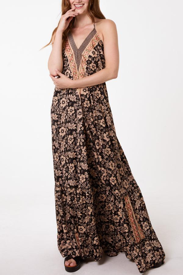 Qed London Floral & Border Halterneck Art Silk Dress