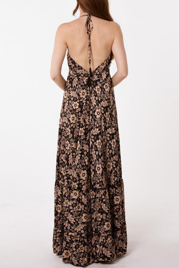 Qed London Floral & Border Halterneck Art Silk Dress