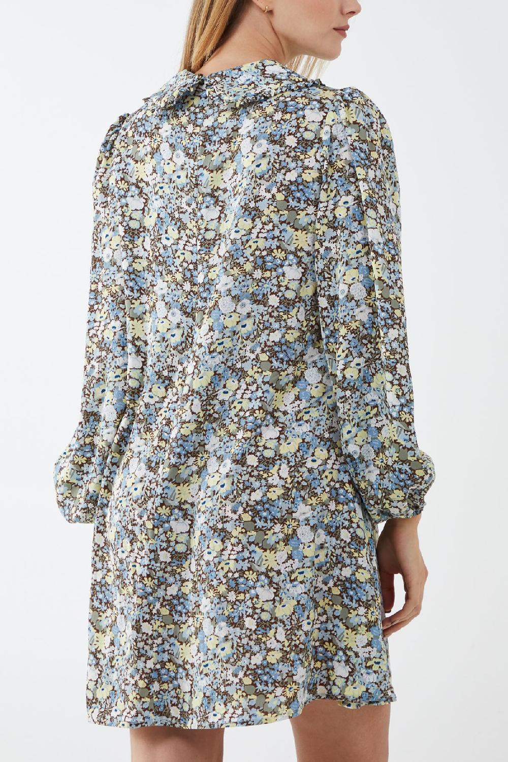 Qed London Floral Collar Front Swing Dress
