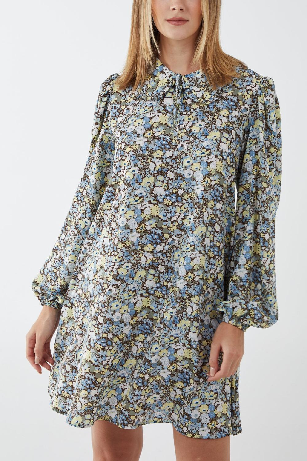 Qed London Floral Collar Front Swing Dress