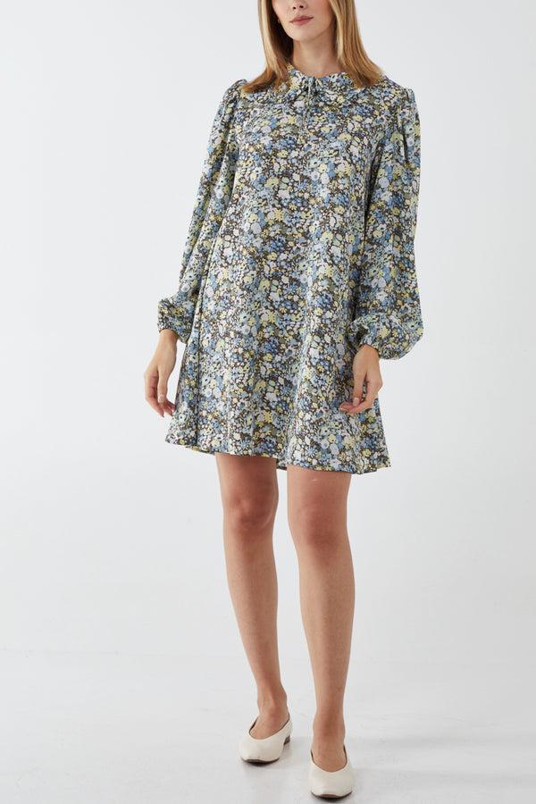 qed london Floral Collar Front Swing Dress