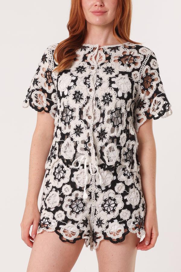 Qed London Floral Crochet Top & Shorts Set