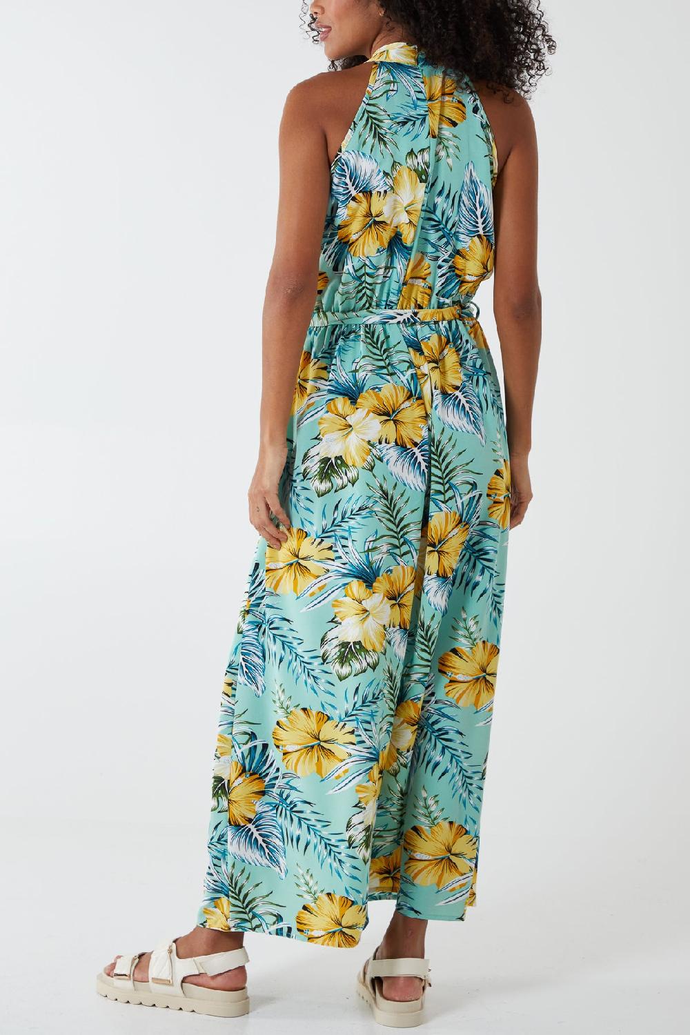 Qed London Floral Cut Away Sleeve Maxi Dress