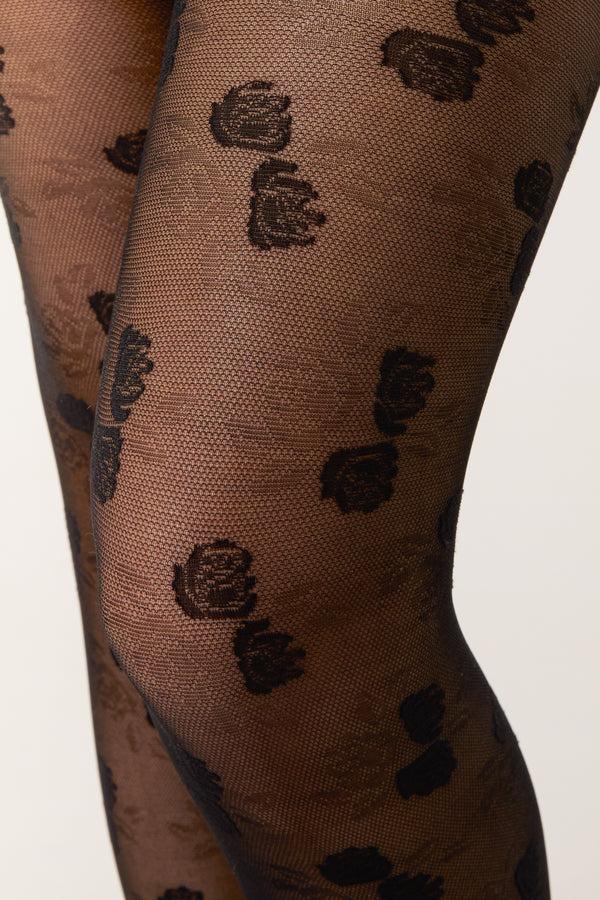 Qed London Floral Detail Black Sheer Tights
