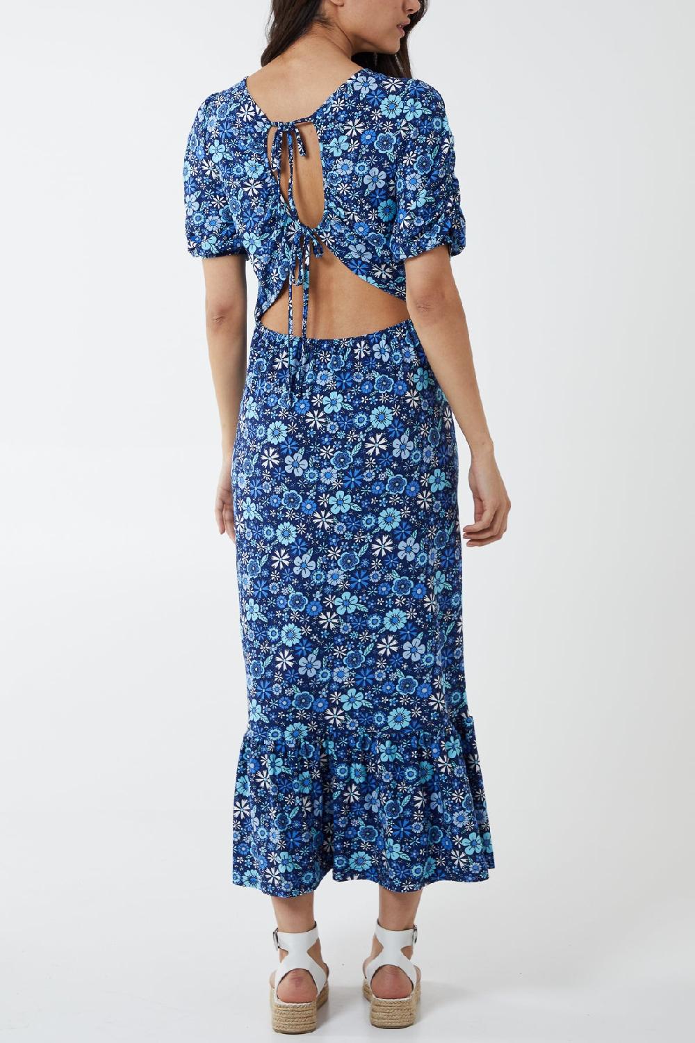 Qed London Floral Double Tie Cut Out Crepe Dress