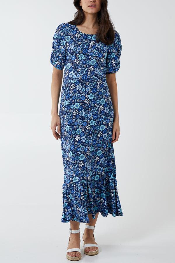 Qed London Floral Double Tie Cut Out Crepe Dress