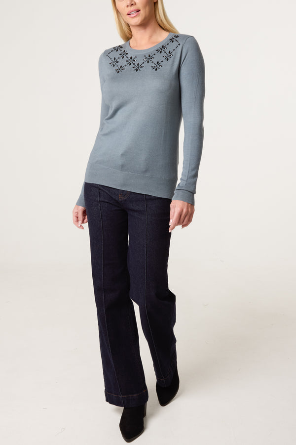 Qed London Floral Embroidered Knit Jumper