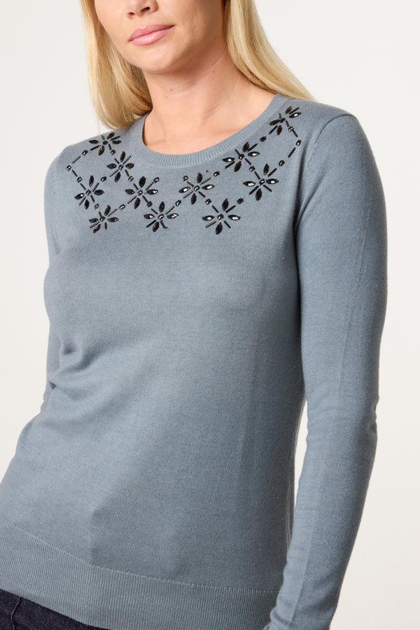 Qed London Floral Embroidered Knit Jumper