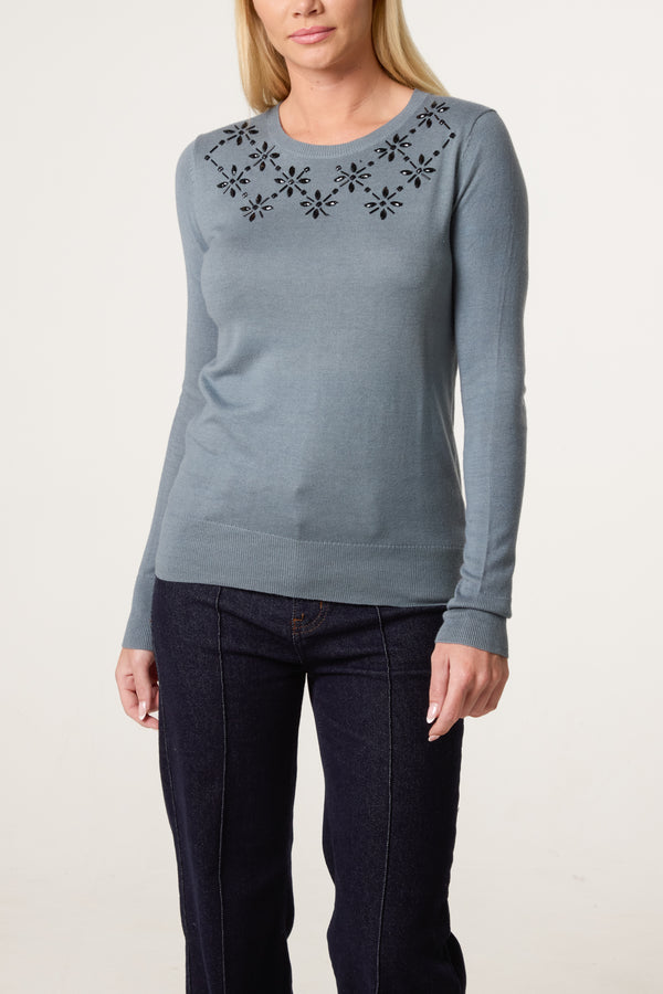 qed london Floral Embroidered Knit Jumper
