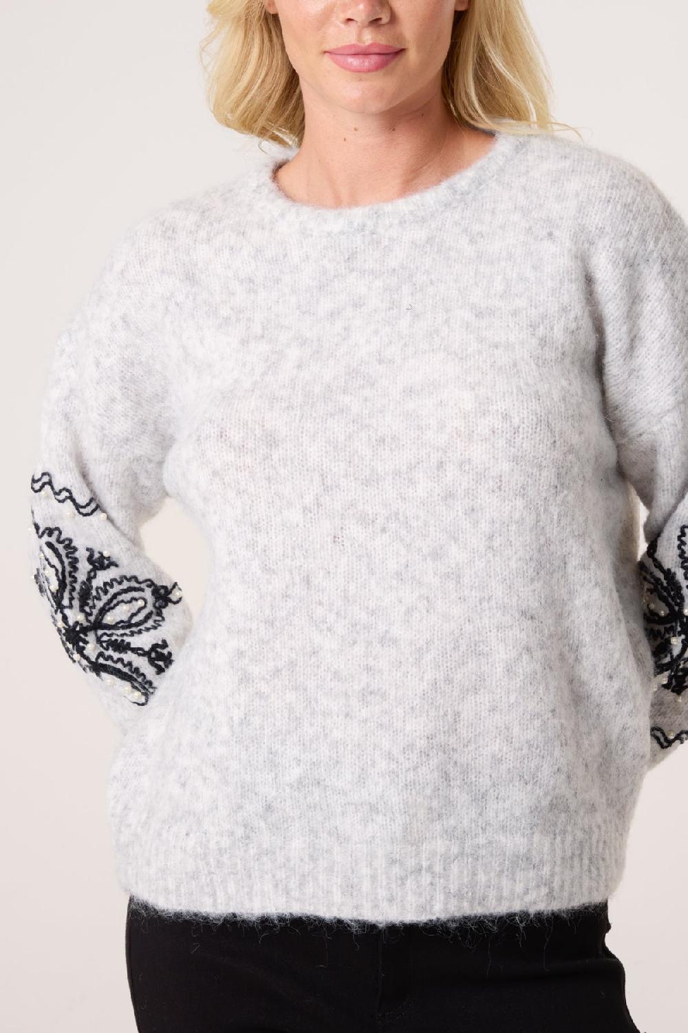 Qed London Floral Embroidery Sleeve Knit Jumper