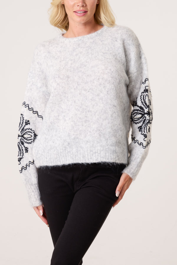 qed london Floral Embroidery Sleeve Knit Jumper