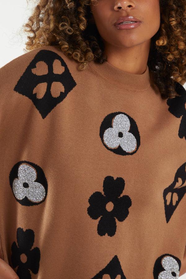 Qed London Floral & Geometric Sparkle Jumper