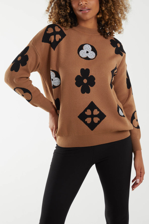 Qed London Floral & Geometric Sparkle Jumper