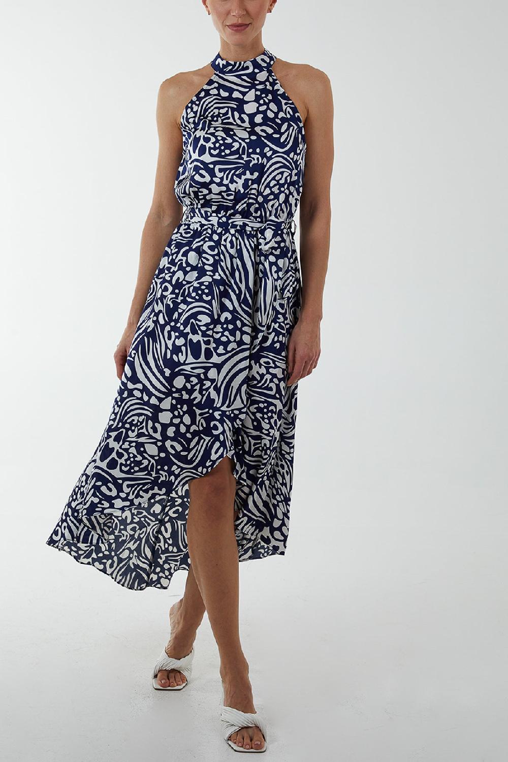 Qed London Floral Halter Neck Wrap Midi Dress