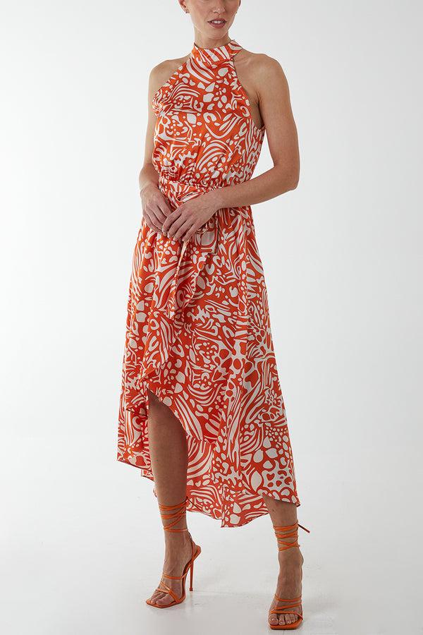 qed london Floral Halter Neck Wrap Midi Dress