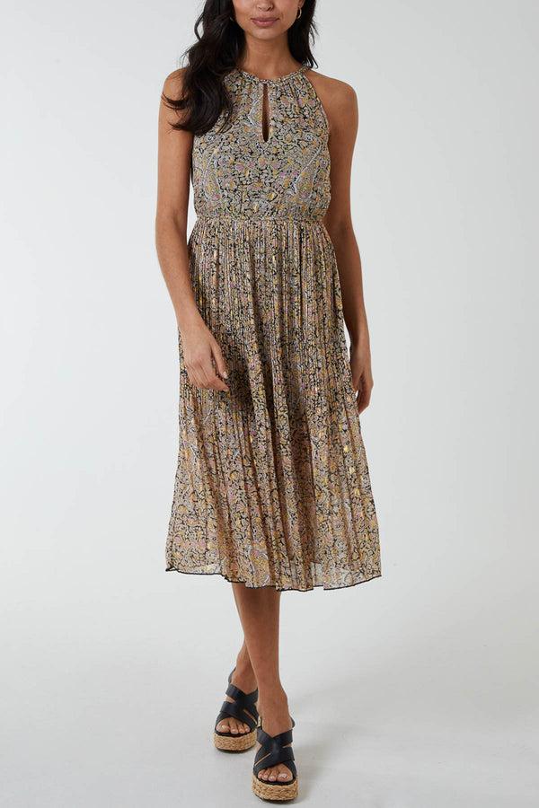 qed london Floral Halterneck Cut Out Midi Dress