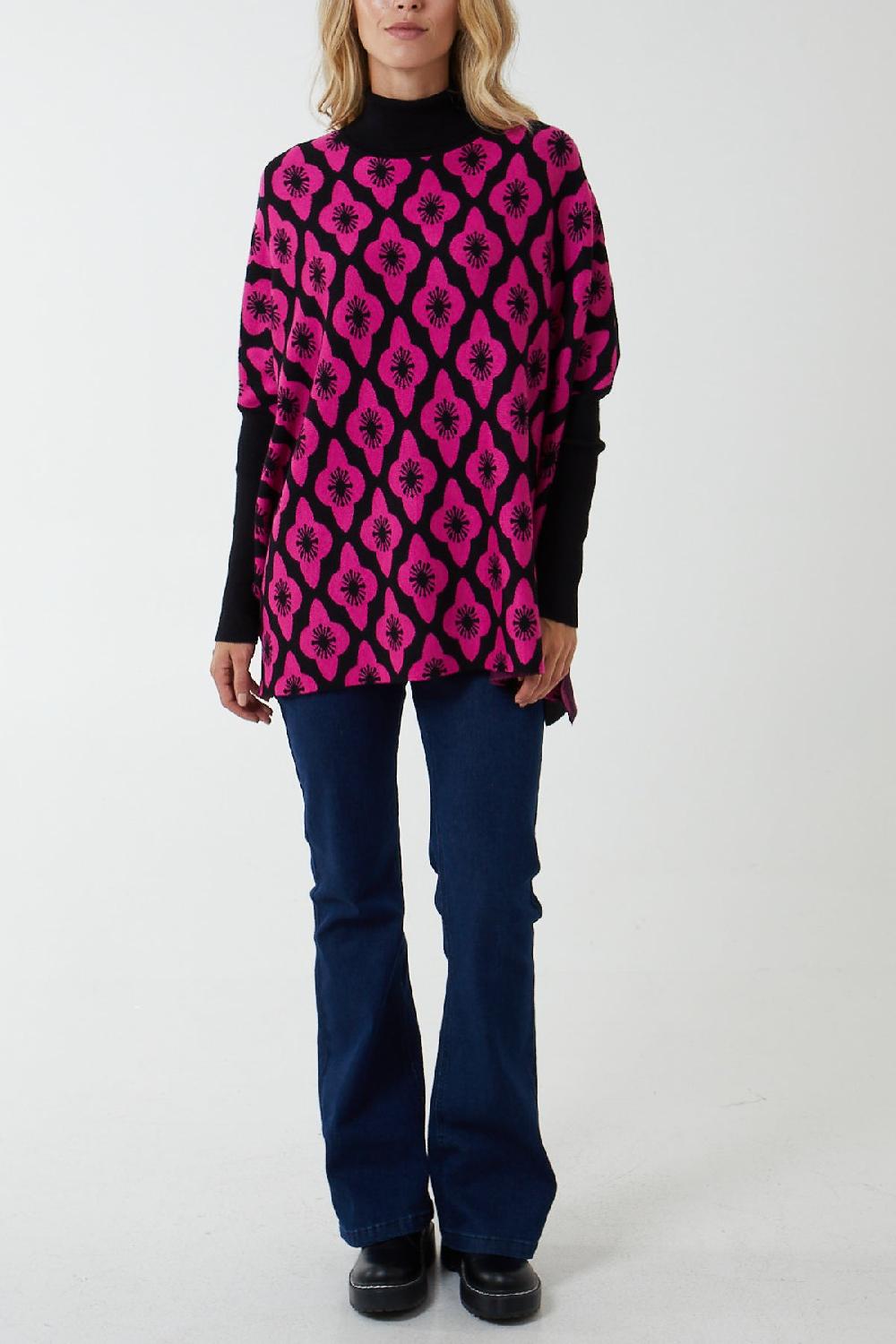 Qed London Floral High Neck Poncho Jumper