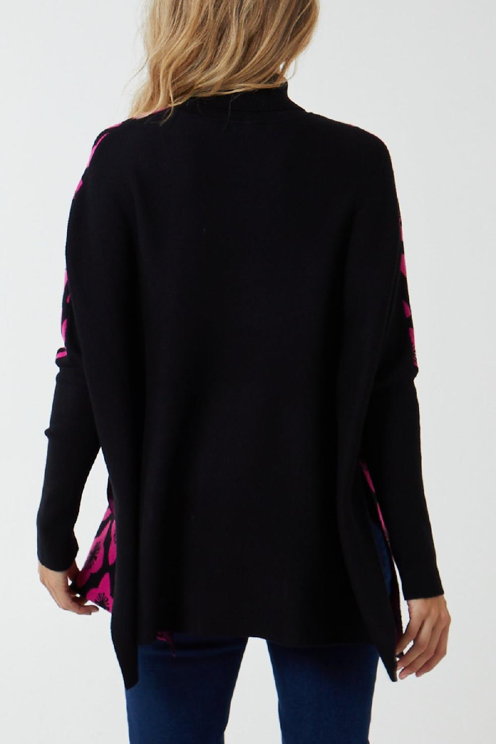 Qed London Floral High Neck Poncho Jumper