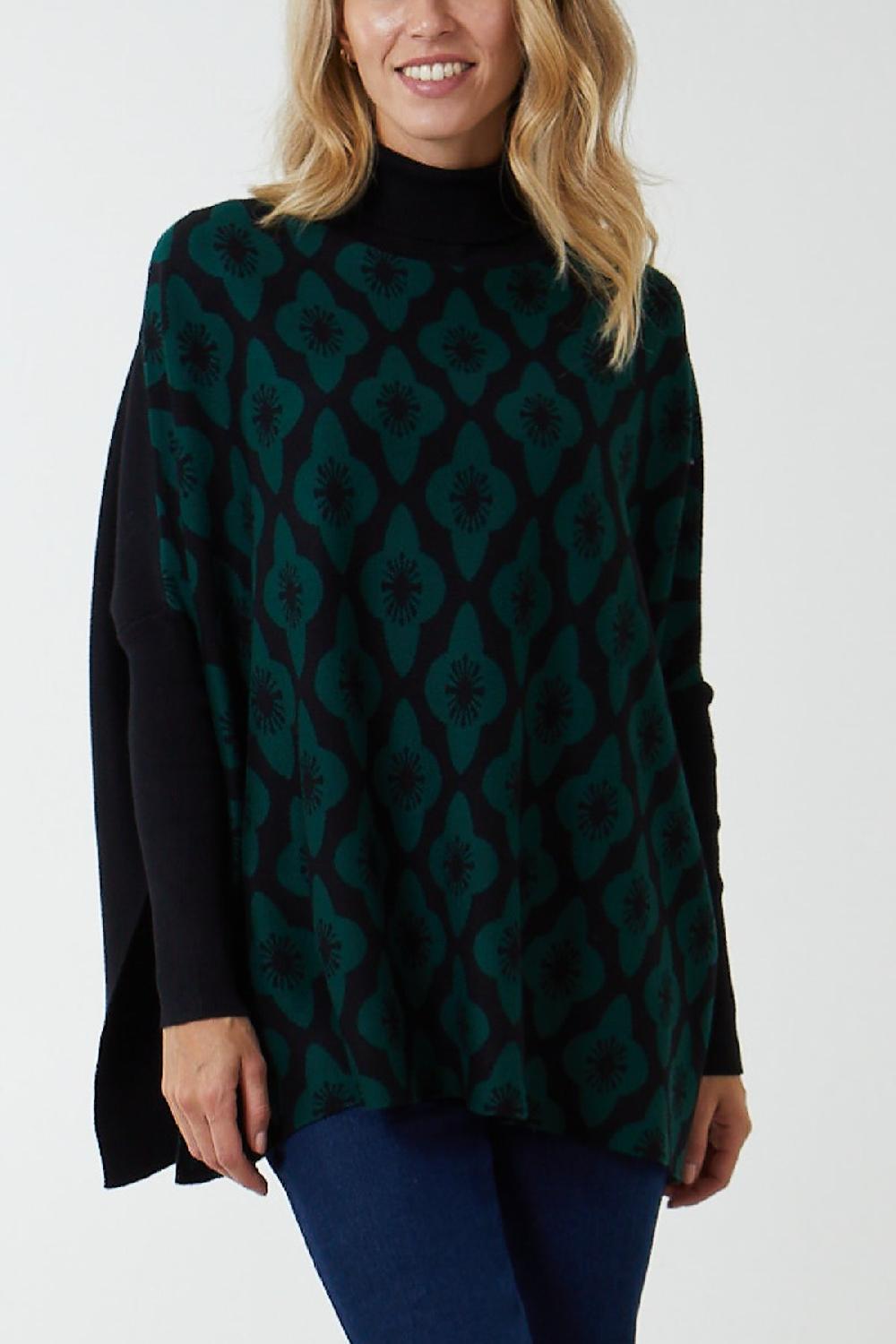 Qed London Floral High Neck Poncho Jumper