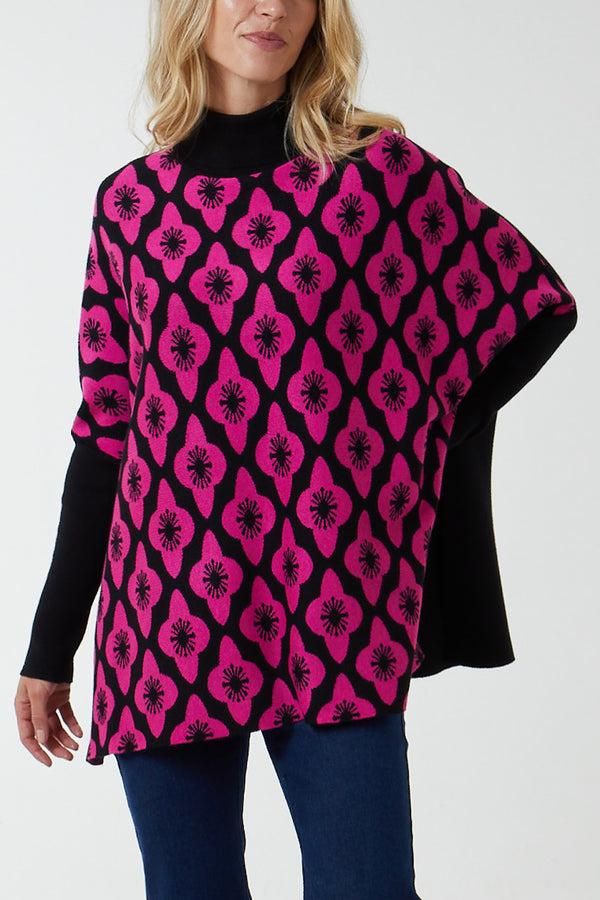 qed london Floral High Neck Poncho Jumper