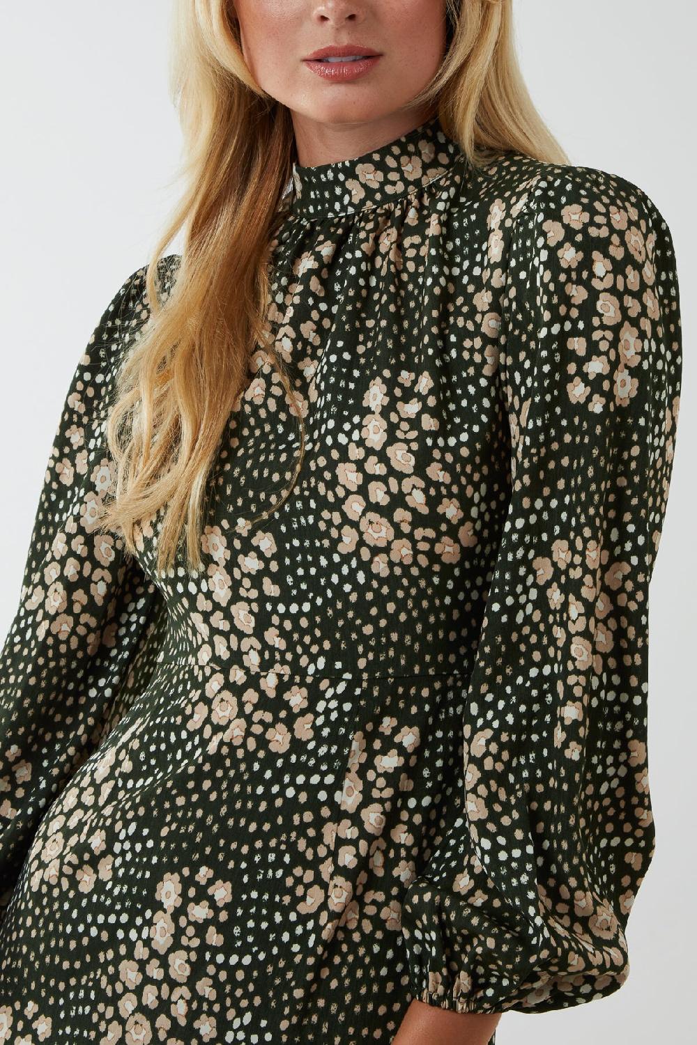 Qed London Floral High Neck Tie Back Midi Dress