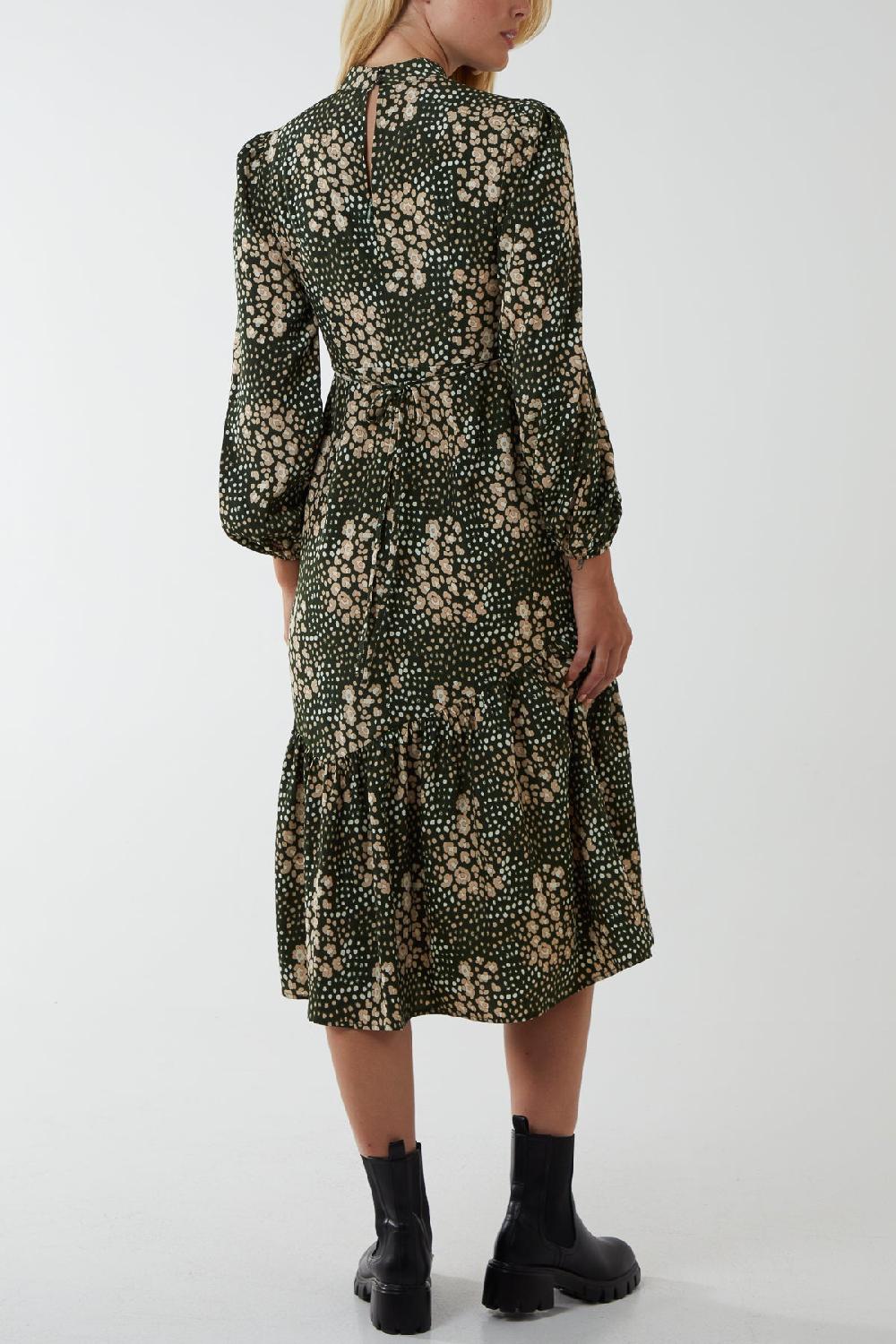 Qed London Floral High Neck Tie Back Midi Dress