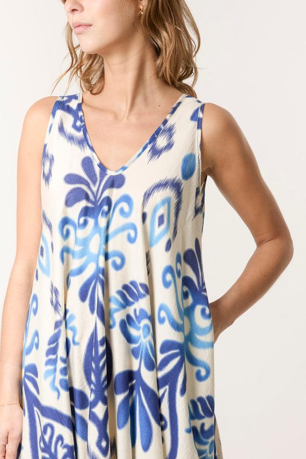 Qed London Floral Ikat Print Relaxed Midi Dress