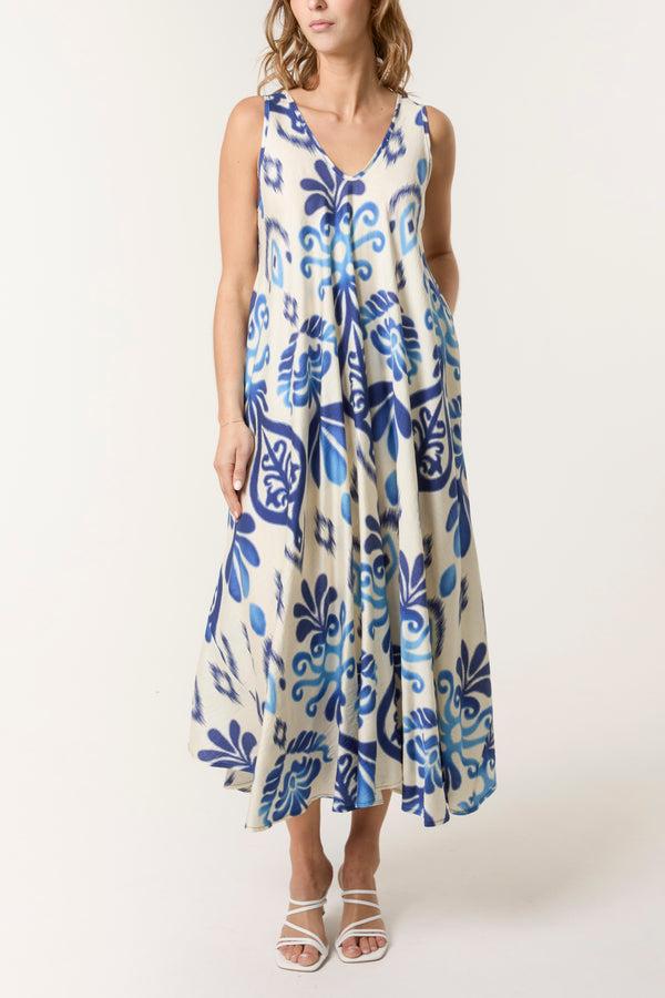 qed london Floral Ikat Print Relaxed Midi Dress