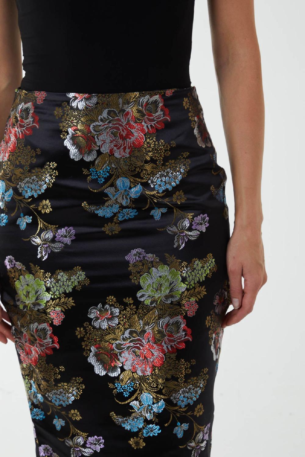 Qed London Floral Jacquard Pencil Midi Skirt