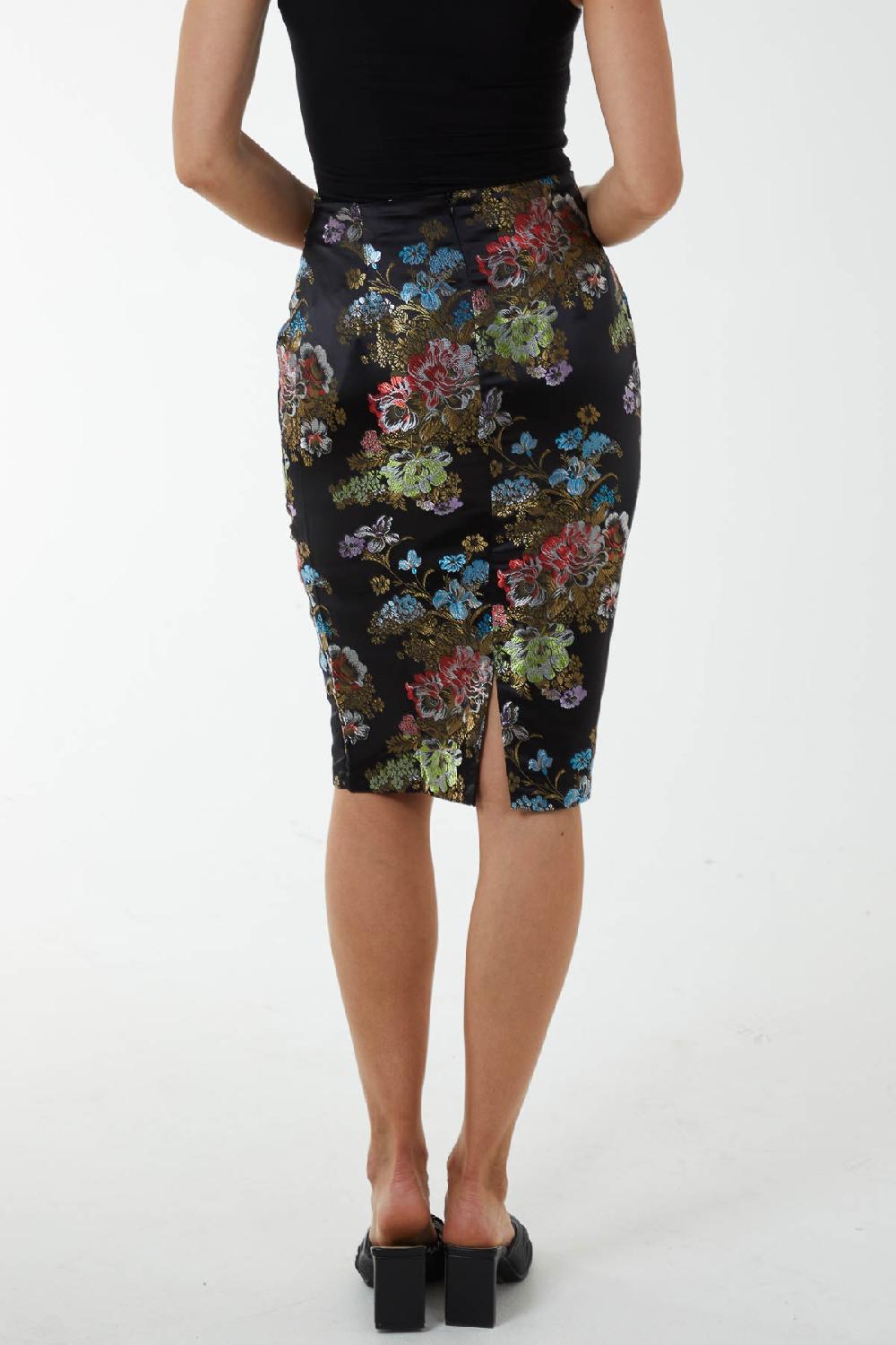 Qed London Floral Jacquard Pencil Midi Skirt