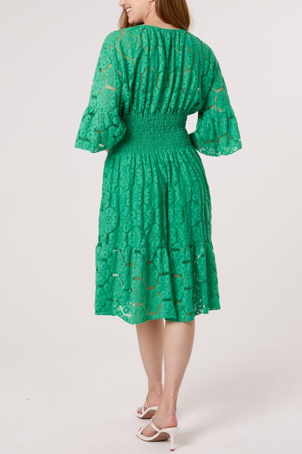 Qed London Floral Lace Shirred Bodice Mini Dress