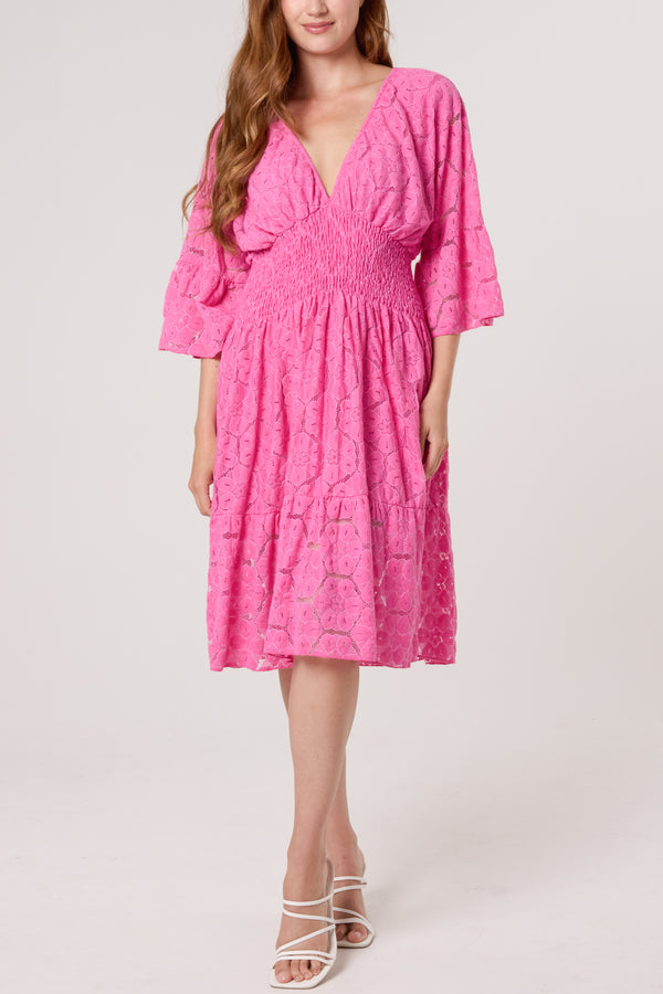 Qed London Floral Lace Shirred Bodice Mini Dress