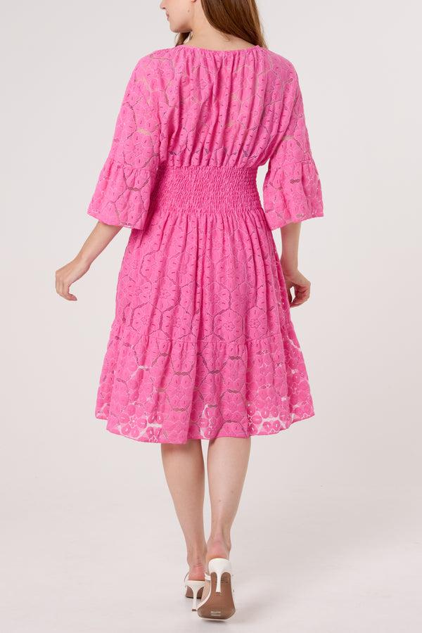 Qed London Floral Lace Shirred Bodice Mini Dress