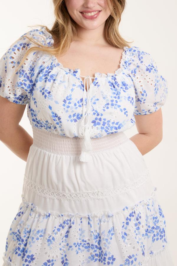 Qed London Floral & Lace Square Neck Maxi Dress