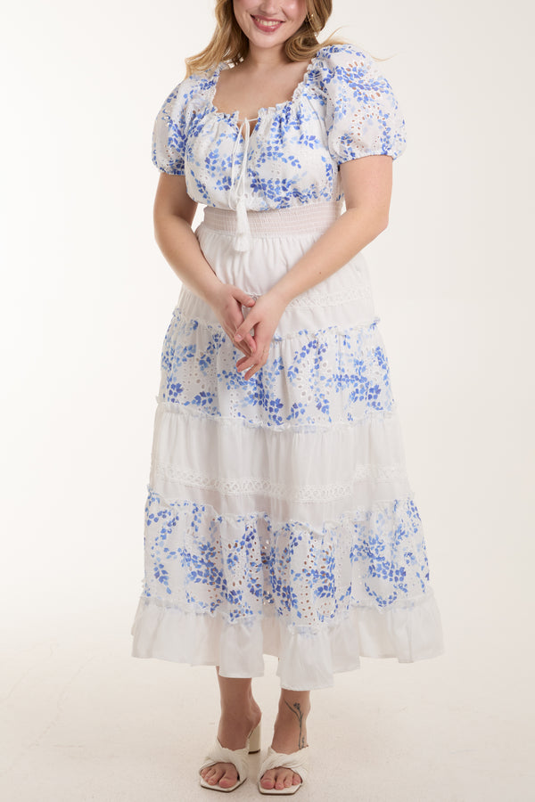 qed london Floral & Lace Square Neck Maxi Dress