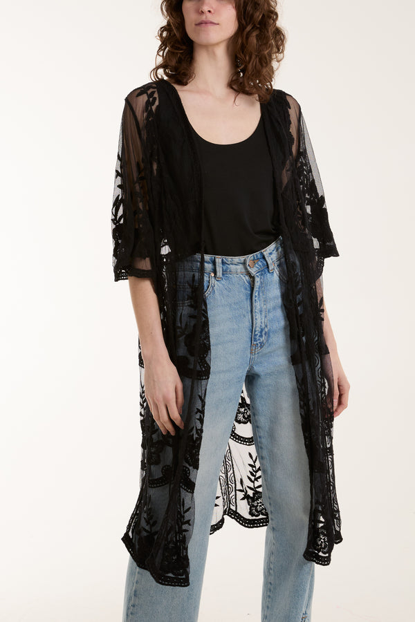 Qed London Floral & Paisley Lace Kimono