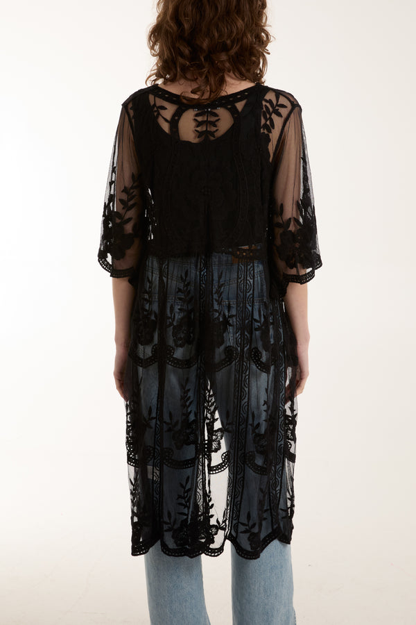 Qed London Floral & Paisley Lace Kimono