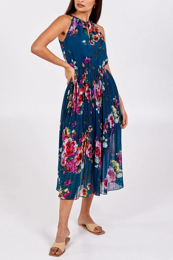 qed london Floral Pleated Midi Dress