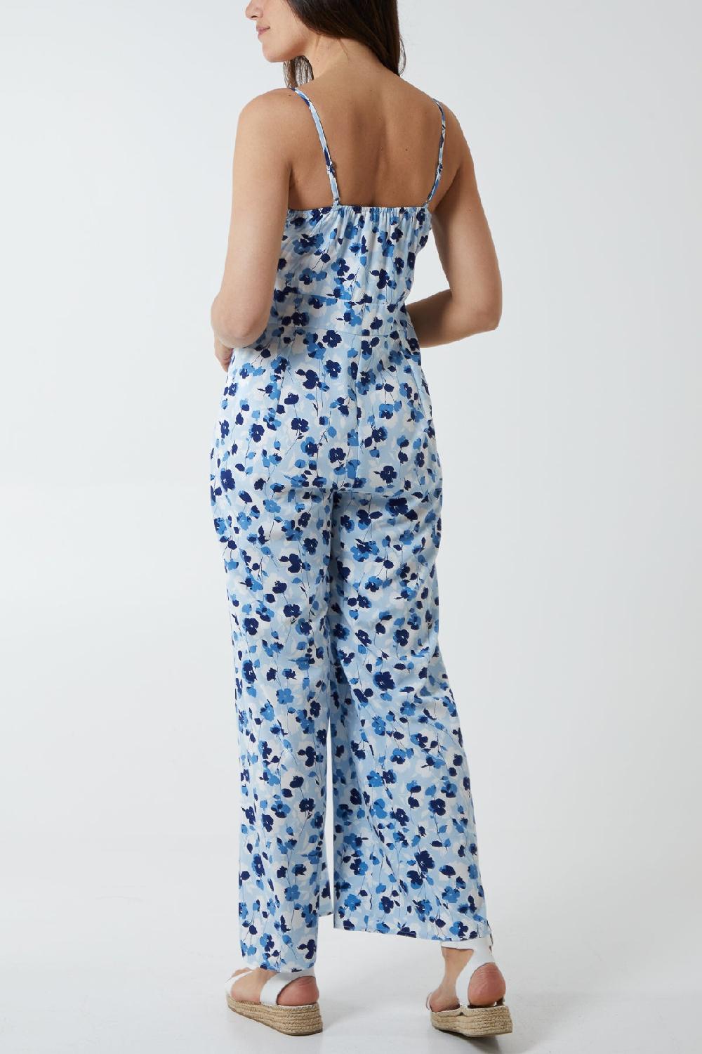 Qed London Floral Print Andy Pandy Cami Jumpsuit