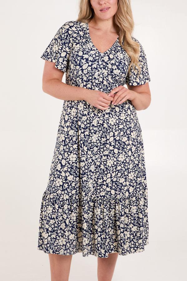Qed London Floral Print Button Front Midi Dress