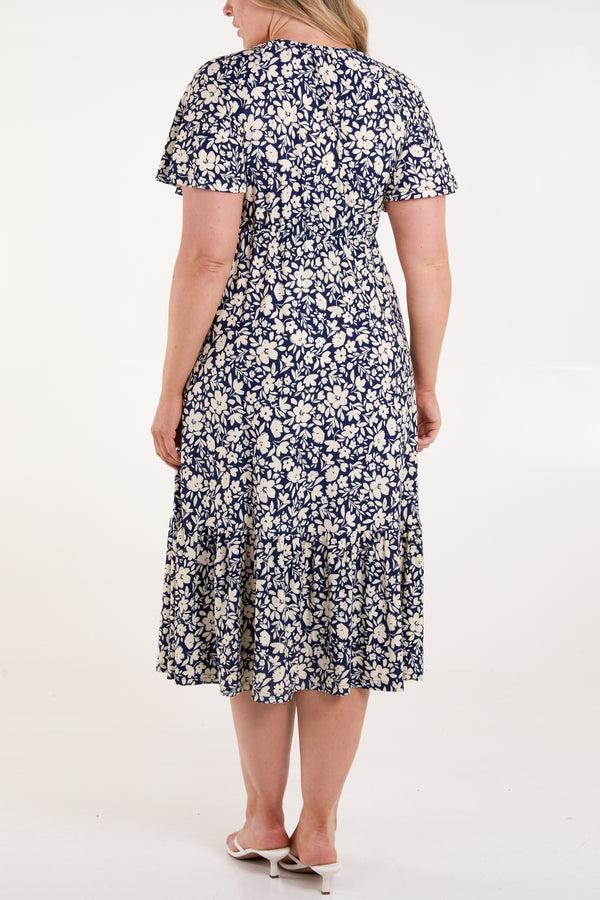 Qed London Floral Print Button Front Midi Dress