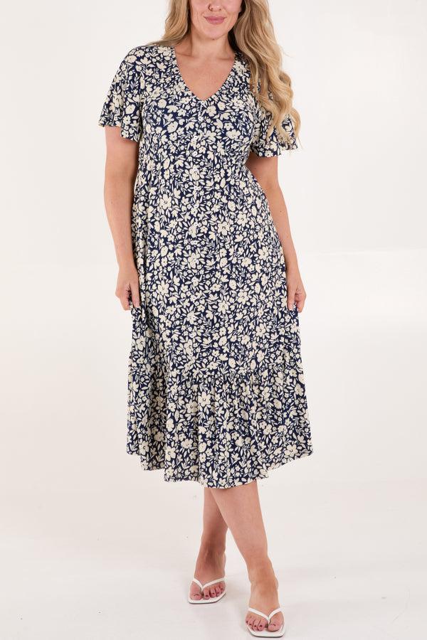 qed london Floral Print Button Front Midi Dress