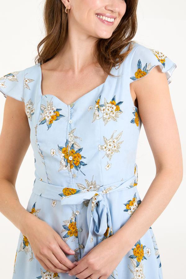 Qed London Floral Print Button Through Tea Dress