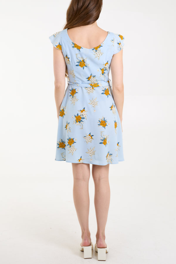 Qed London Floral Print Button Through Tea Dress