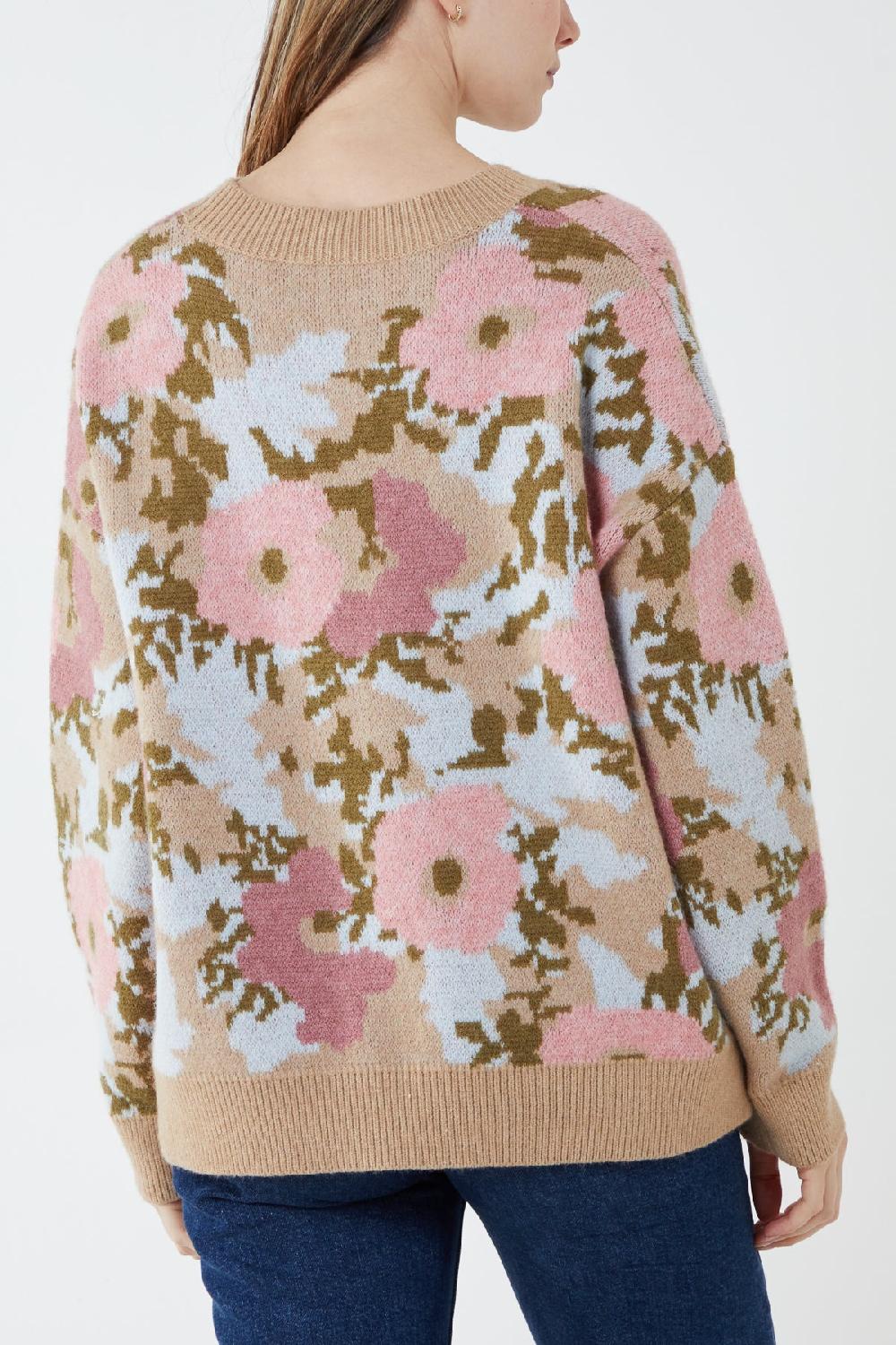 Qed London Floral Print Crew Neck Jumper