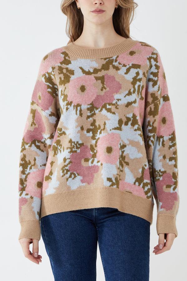 qed london Floral Print Crew Neck Jumper
