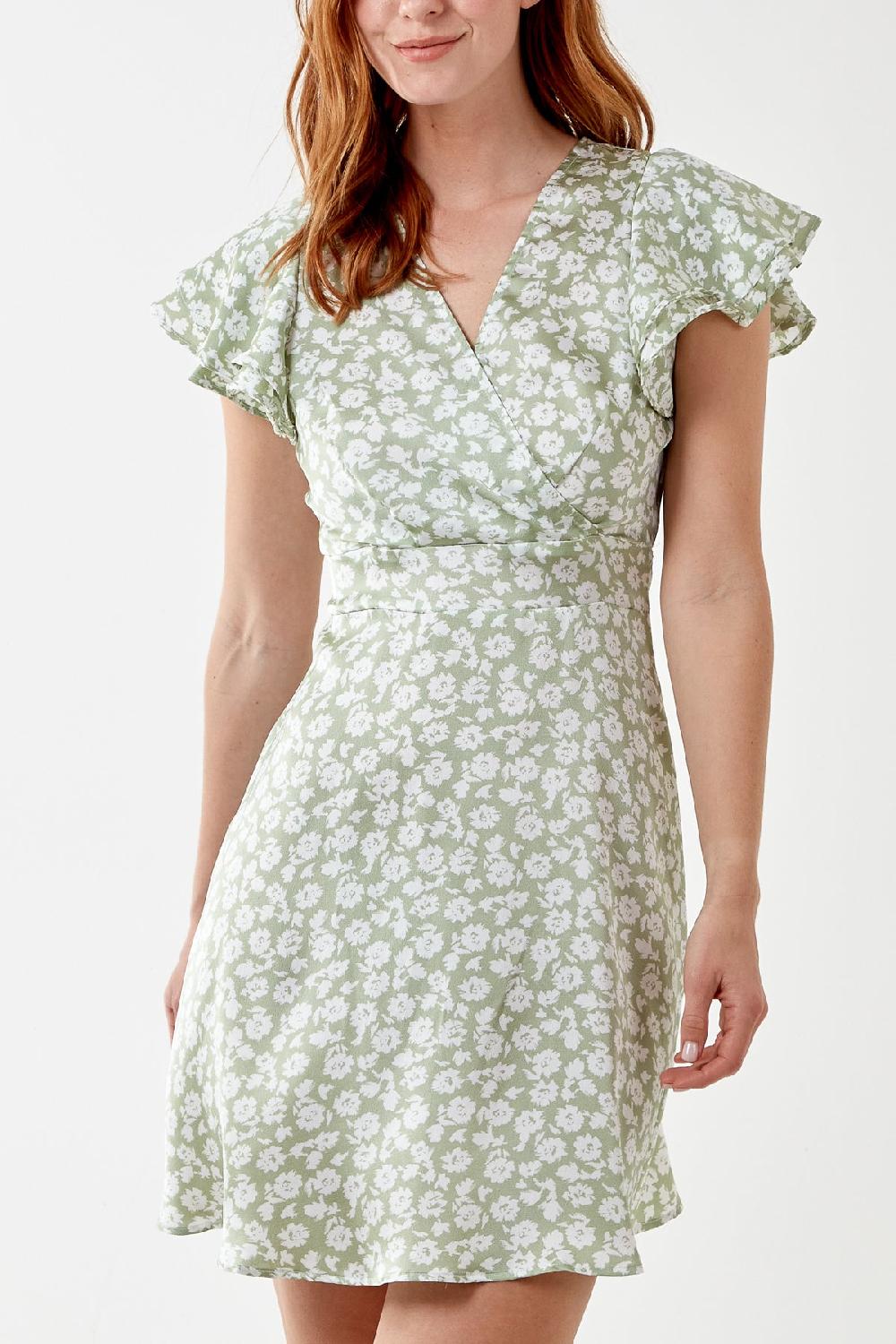 Qed London Floral Print Double Frill Dress