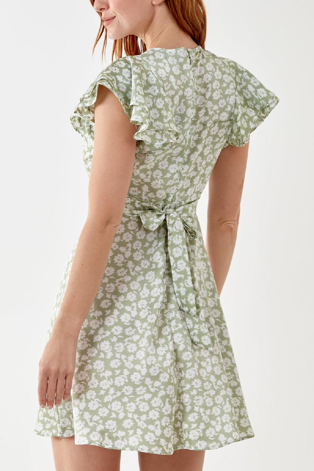Qed London Floral Print Double Frill Dress