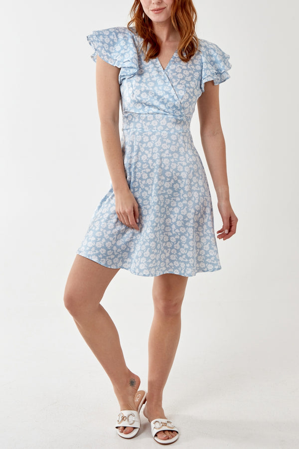 Qed London Floral Print Double Frill Dress